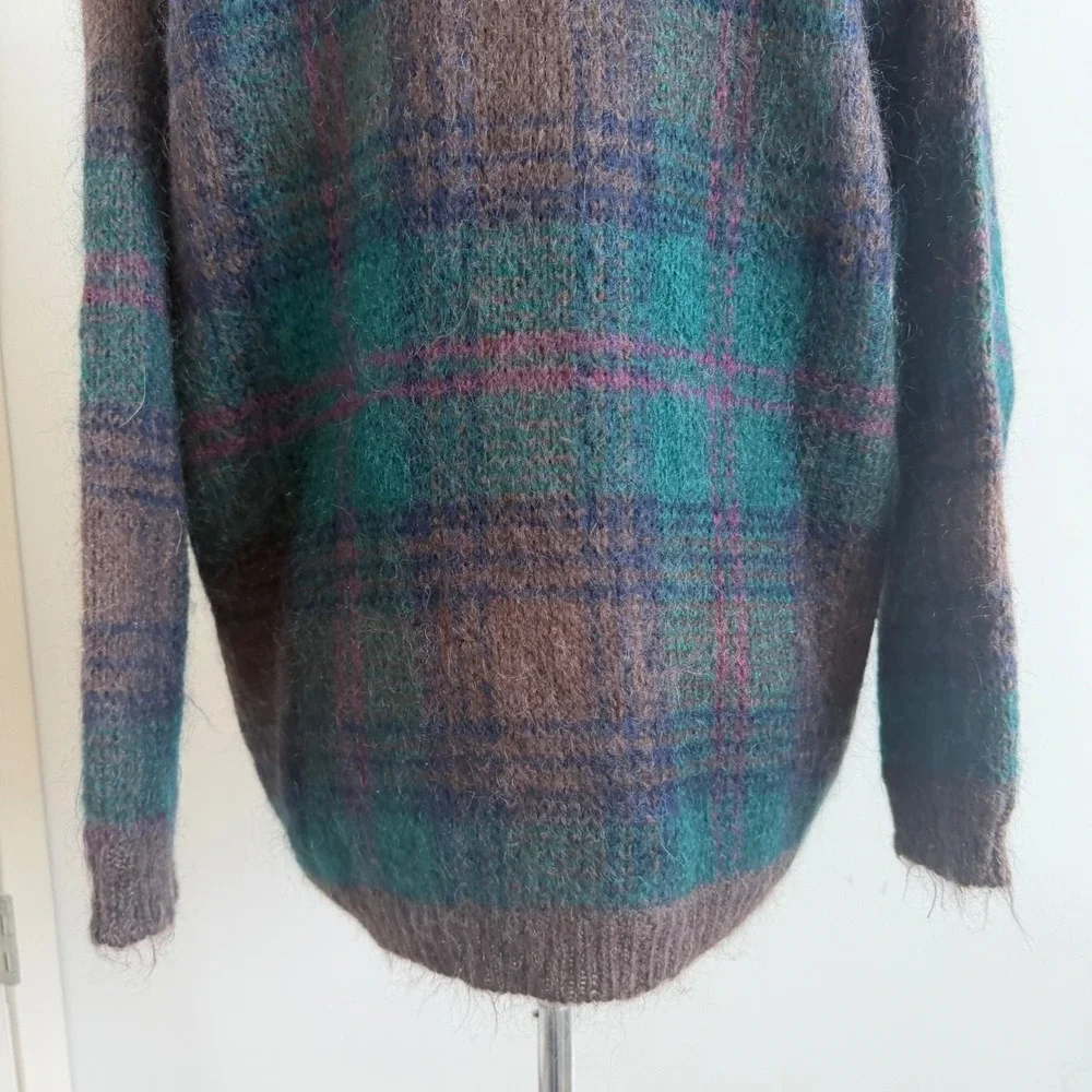 Vintage 90s Paul Harris Mohair Plaid‎ Sweater Size Medium